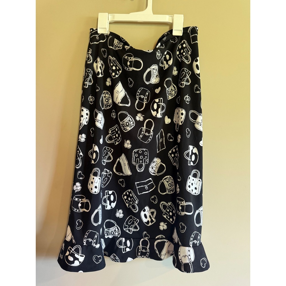 Judith Hart Collection Womens Black White Handbag Heart Print Midi Skirt Size M